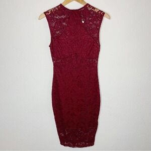 NWT Windsor Burgundy Wine Lace Sheer Lace Mesh Panels Fitted Midi Dress